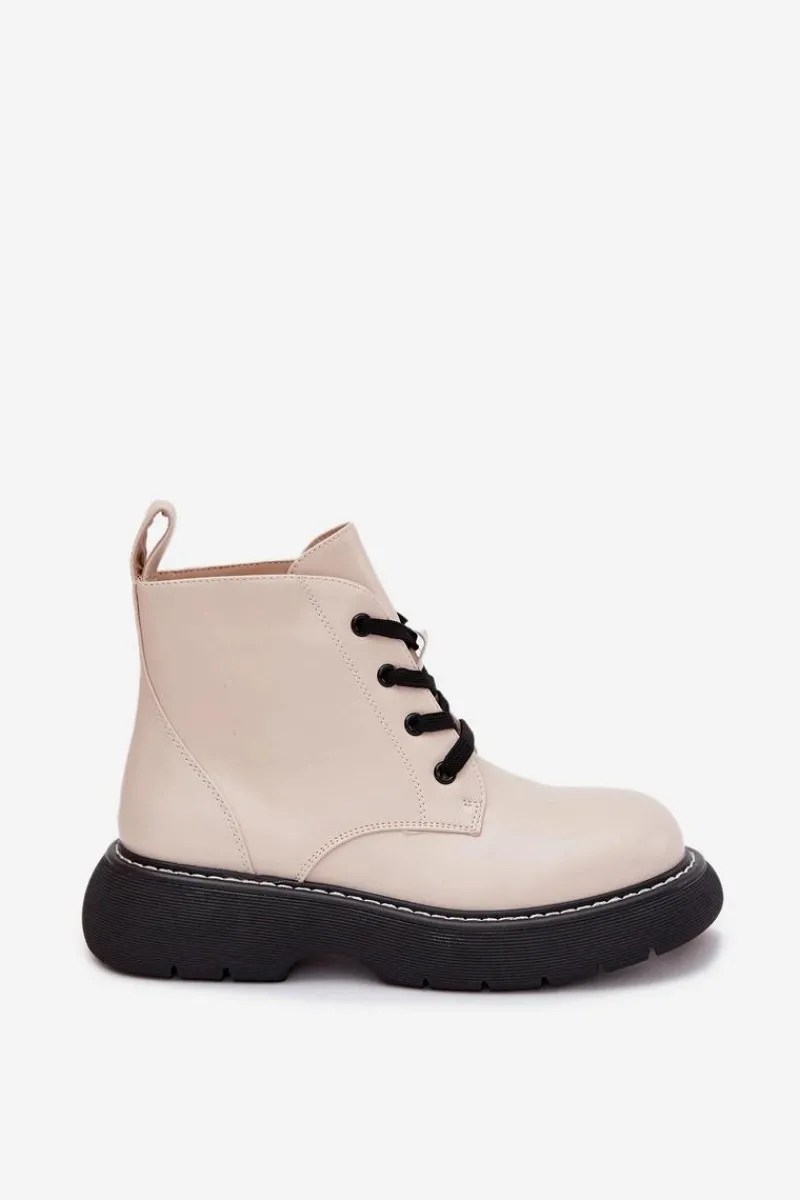 Online Ocieplane Botki Damskie Na Platformie Sznurowane Jasnobeżowe Harmine Damskie Botki Ocieplane|Botki Sznurowane