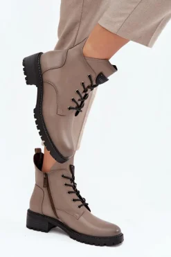 Botki Ocieplane|Botki Sznurowane>Buty damskie Vinceza Ocieplane Botki Damskie Na Klocku Vinceza 58609 Szare Szary