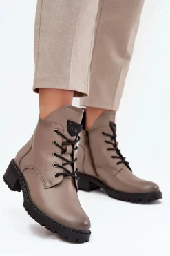 Botki Ocieplane|Botki Sznurowane>Buty damskie Vinceza Ocieplane Botki Damskie Na Klocku Vinceza 58609 Szare Szary