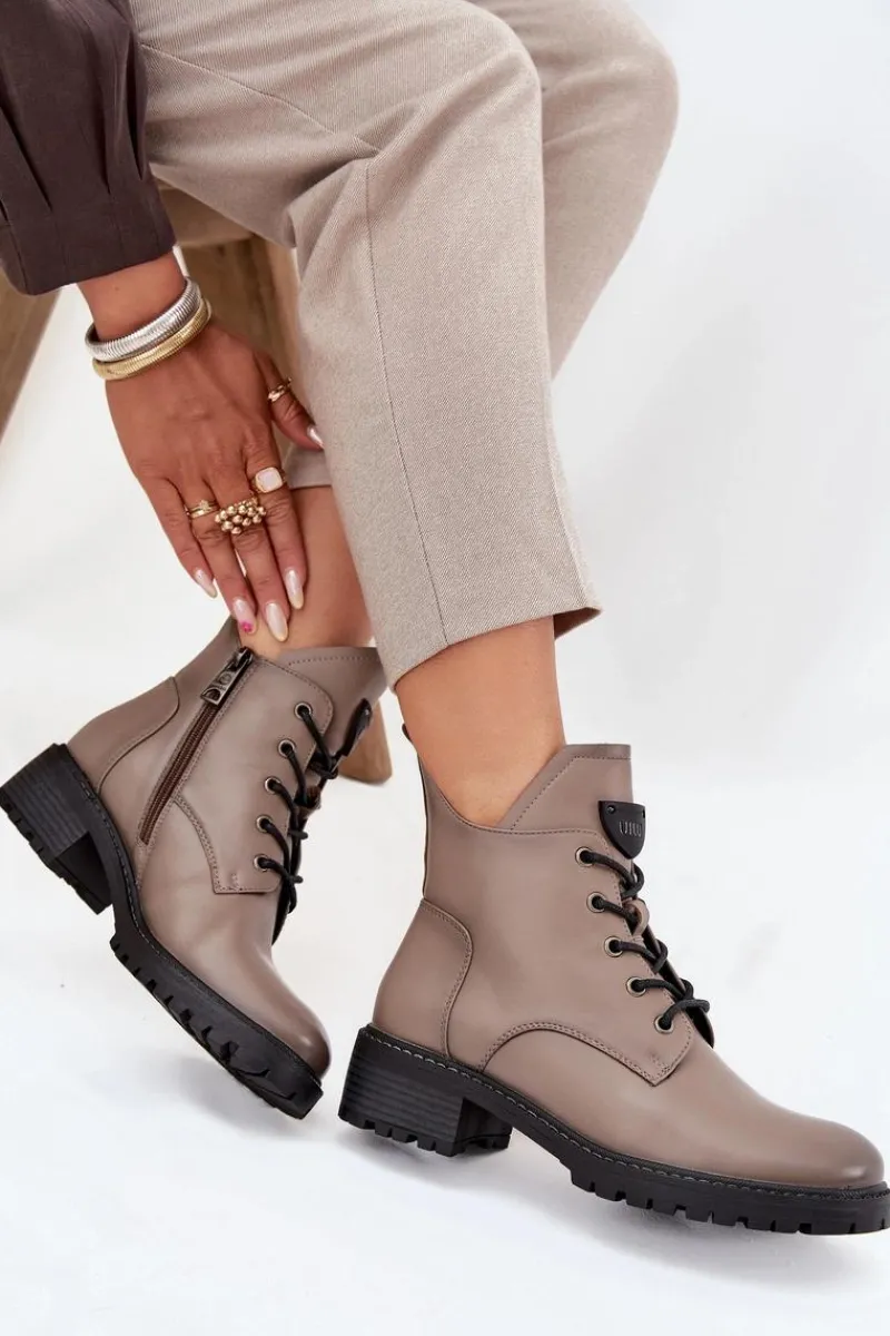 Botki Ocieplane|Botki Sznurowane>Buty damskie Vinceza Ocieplane Botki Damskie Na Klocku Vinceza 58609 Szare Szary