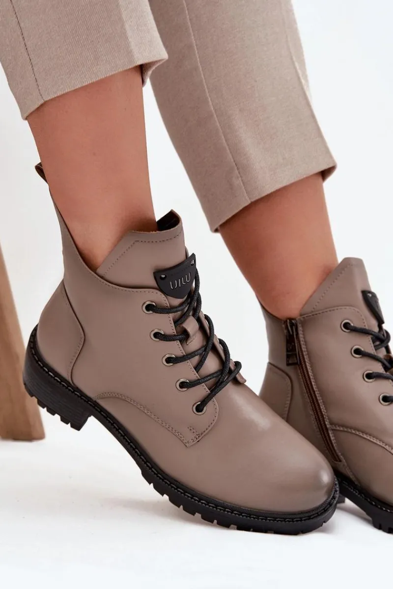 Botki Ocieplane|Botki Sznurowane>Buty damskie Vinceza Ocieplane Botki Damskie Na Klocku Vinceza 58609 Szare Szary