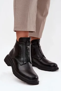 Outlet Boto Ocieplane Botki Damskie Na Zamek Z Ozdobnym Detalem Czarne Roselle Czarny