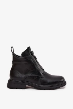 Outlet Boto Ocieplane Botki Damskie Na Zamek Z Ozdobnym Detalem Czarne Roselle Czarny