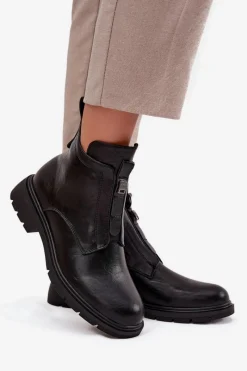 Outlet Boto Ocieplane Botki Damskie Na Zamek Z Ozdobnym Detalem Czarne Roselle Czarny
