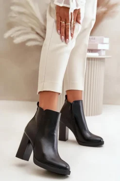 Best Boto Ocieplane Botki Damskie Na Słupku Eko Skórzane Czarne Teresine