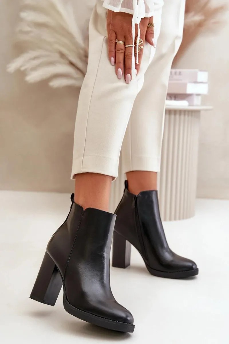 Best Boto Ocieplane Botki Damskie Na Słupku Eko Skórzane Czarne Teresine