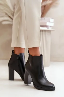 Best Boto Ocieplane Botki Damskie Na Słupku Eko Skórzane Czarne Teresine