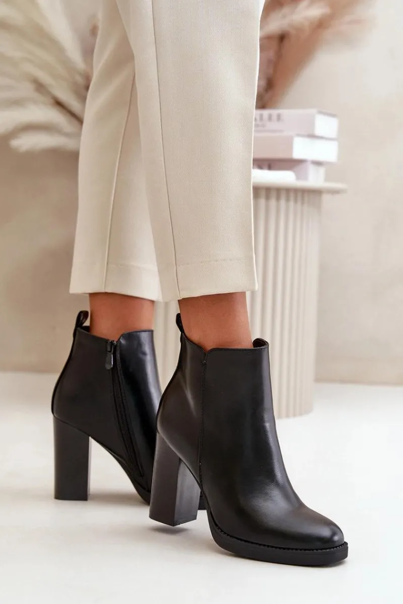 Best Boto Ocieplane Botki Damskie Na Słupku Eko Skórzane Czarne Teresine