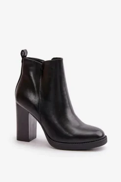 Best Boto Ocieplane Botki Damskie Na Słupku Eko Skórzane Czarne Teresine