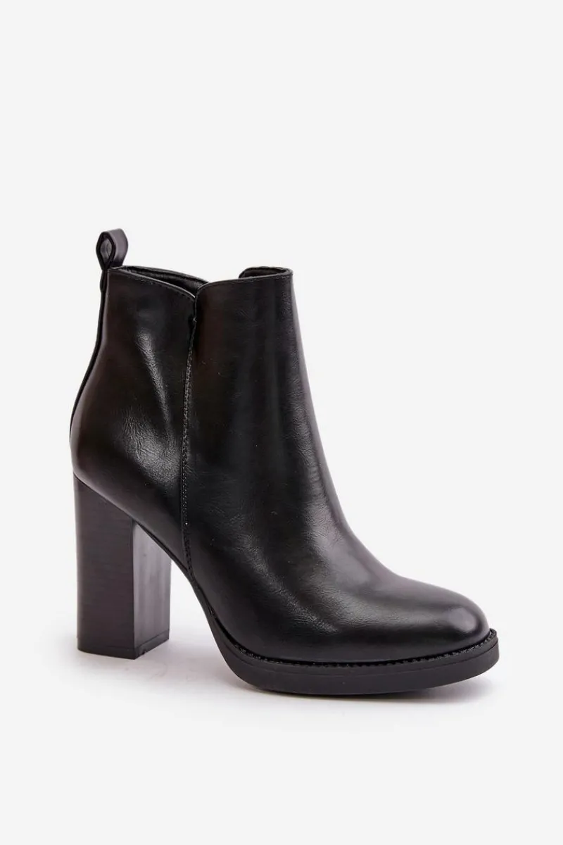 Best Boto Ocieplane Botki Damskie Na Słupku Eko Skórzane Czarne Teresine