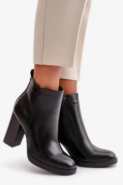 Best Boto Ocieplane Botki Damskie Na Słupku Eko Skórzane Czarne Teresine