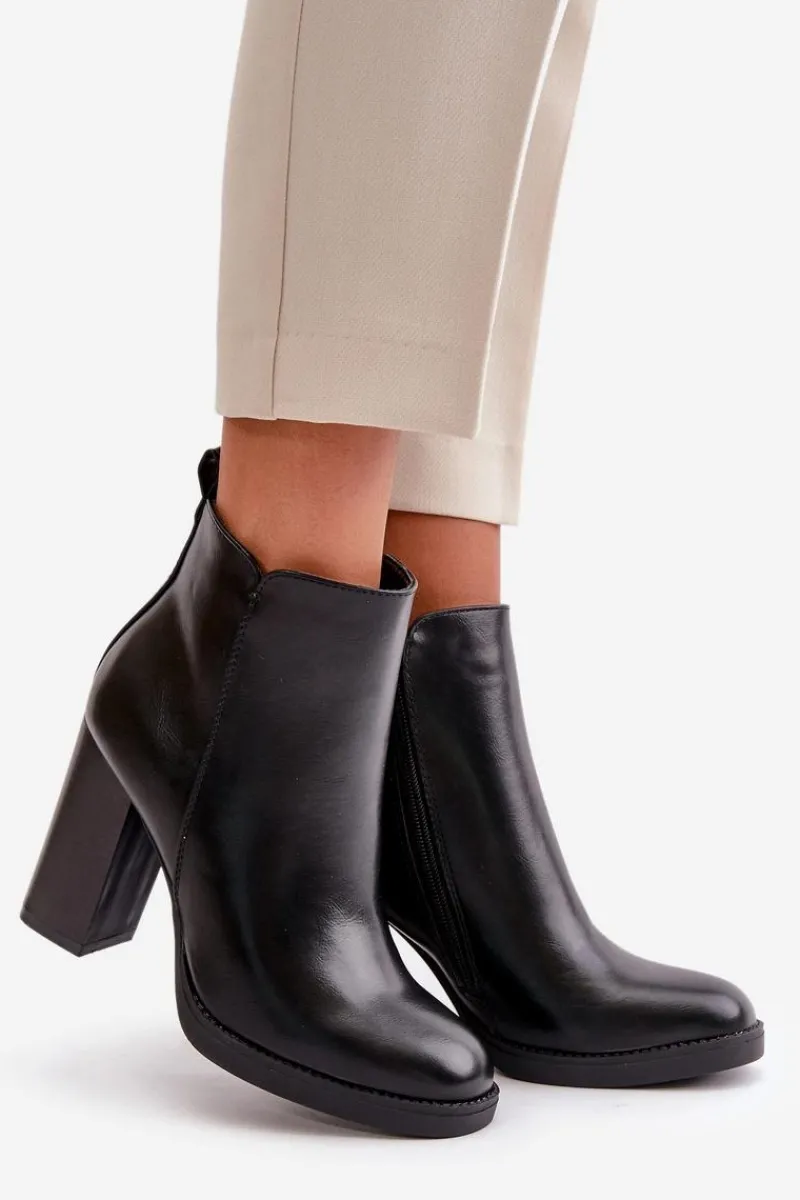 Best Boto Ocieplane Botki Damskie Na Słupku Eko Skórzane Czarne Teresine