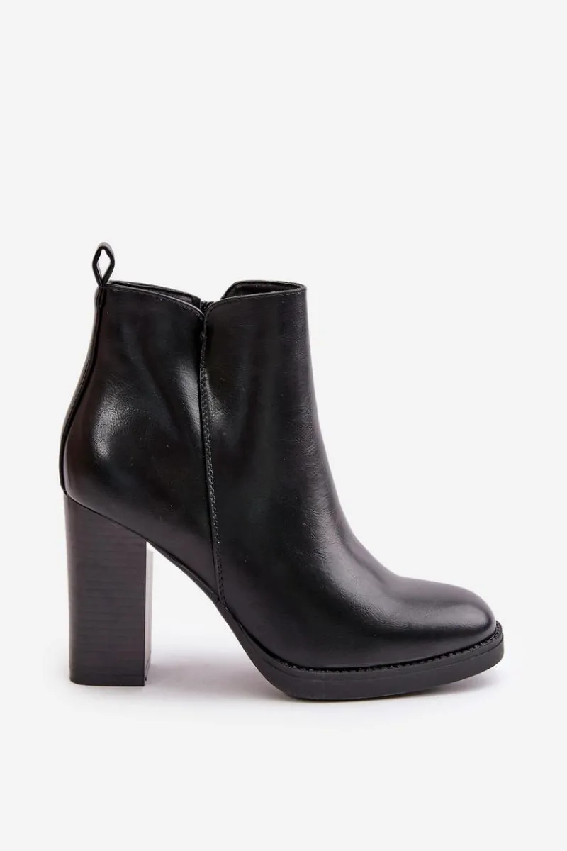 Best Boto Ocieplane Botki Damskie Na Słupku Eko Skórzane Czarne Teresine