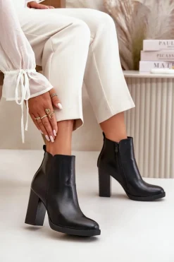 Best Boto Ocieplane Botki Damskie Na Słupku Eko Skórzane Czarne Teresine