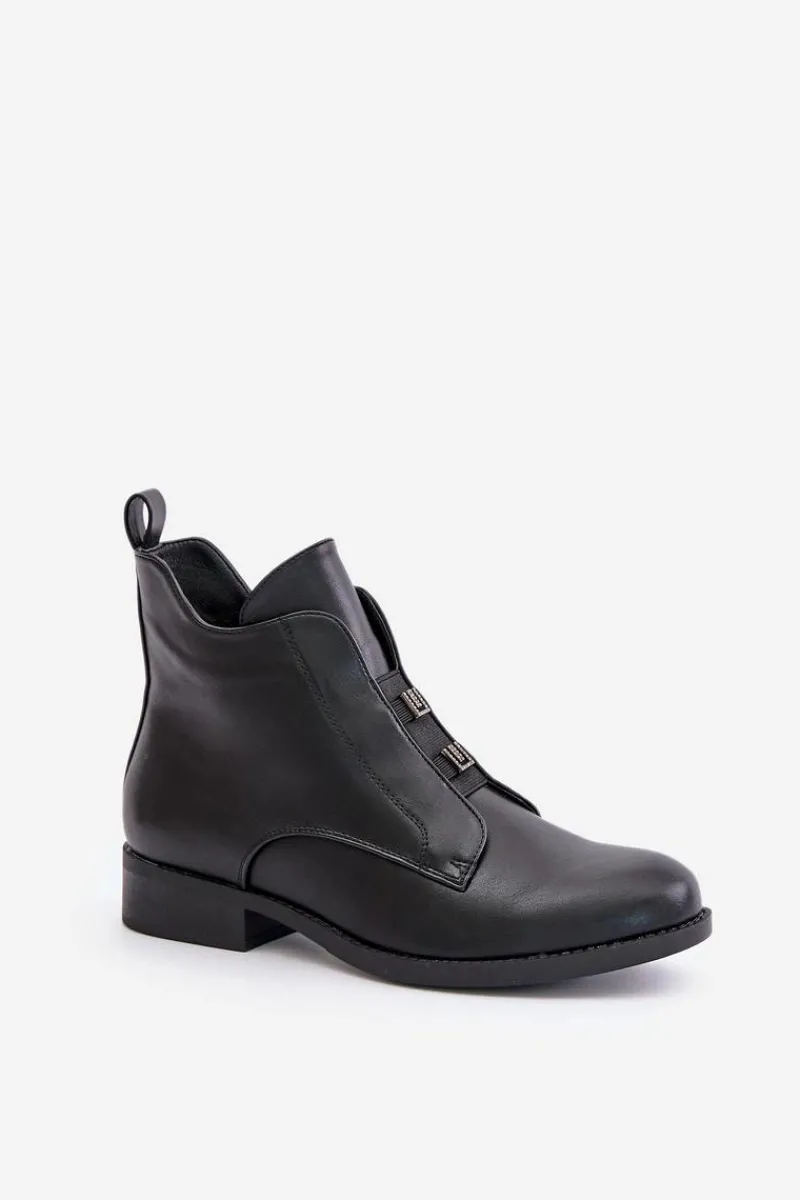 Botki Ocieplane|Czarne Botki>Damskie buty S.Barski Ocieplane Botki Damskie Na Płaskim Obcasie Z Eko Skóry S.Barski HY42-716 Czarne