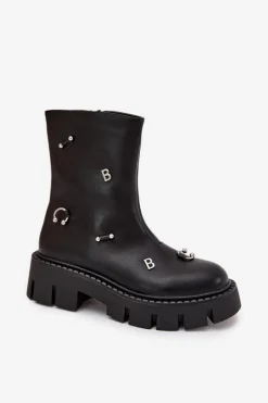 Sale Boto Ocieplane Botki Damskie Na Zamek Z Ozdobami Czarne Thavira