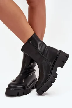 Sale Boto Ocieplane Botki Damskie Na Zamek Z Ozdobami Czarne Thavira