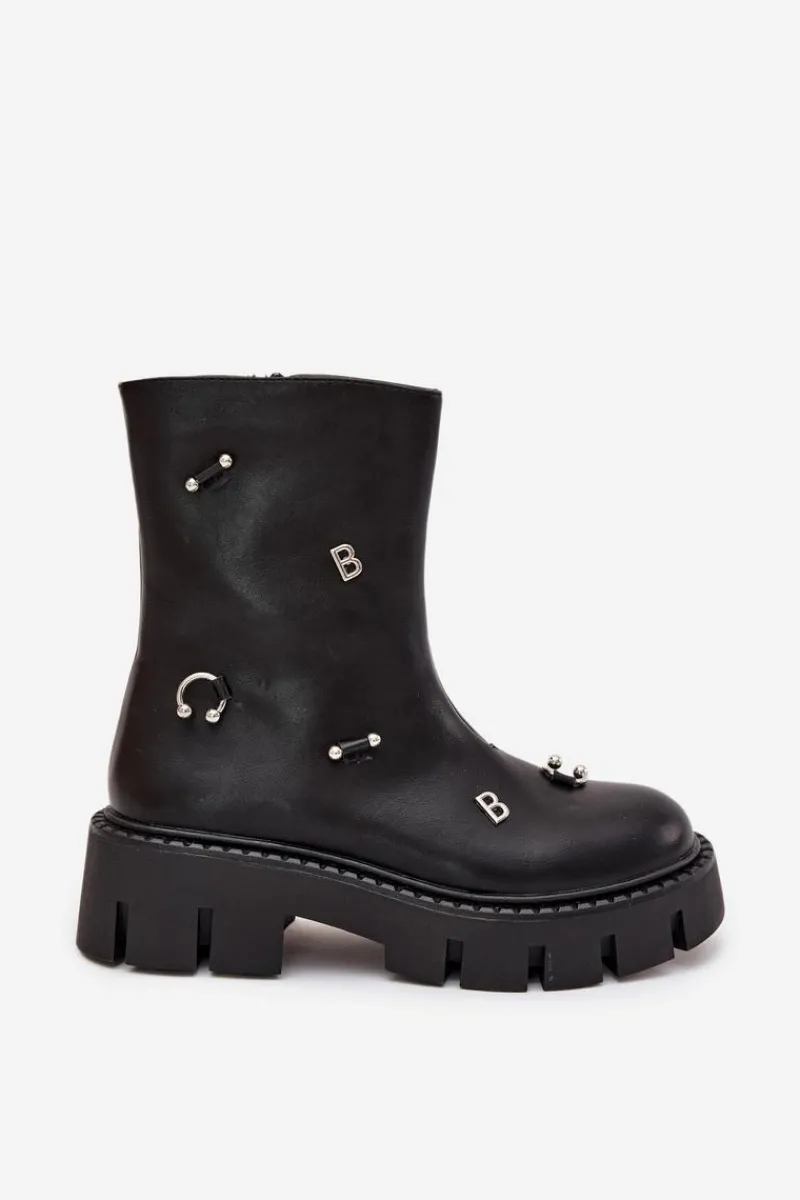 Sale Boto Ocieplane Botki Damskie Na Zamek Z Ozdobami Czarne Thavira