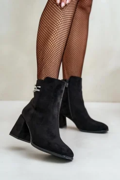 Best Boto Ocieplane Botki Damskie Na Słupku Eko Zamszowe Czarne Saivia