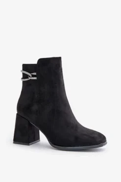 Best Boto Ocieplane Botki Damskie Na Słupku Eko Zamszowe Czarne Saivia