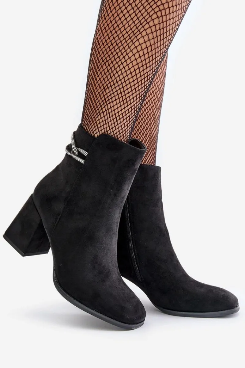 Best Boto Ocieplane Botki Damskie Na Słupku Eko Zamszowe Czarne Saivia