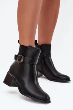 Botki Ocieplane|Botki Na Słupku>Boto Ocieplane Botki Damskie Na Obcasie Z Paskiem I Klamrą Czarne Sylira
