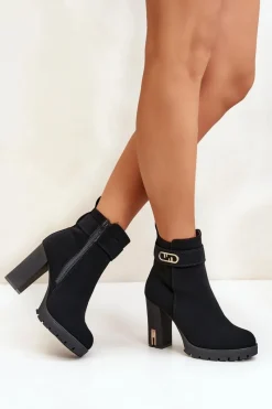 Clearance Ocieplane Botki Damskie Na Słupku Na Zamek Czarne Narielis Damskie Botki Na Słupku|Czarne Botki