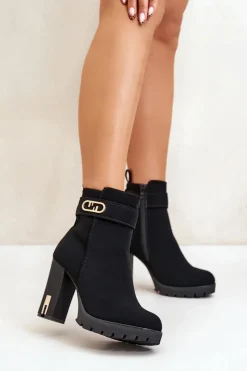 Clearance Ocieplane Botki Damskie Na Słupku Na Zamek Czarne Narielis Damskie Botki Na Słupku|Czarne Botki