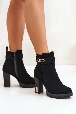Clearance Ocieplane Botki Damskie Na Słupku Na Zamek Czarne Narielis Damskie Botki Na Słupku|Czarne Botki