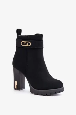 Clearance Ocieplane Botki Damskie Na Słupku Na Zamek Czarne Narielis Damskie Botki Na Słupku|Czarne Botki