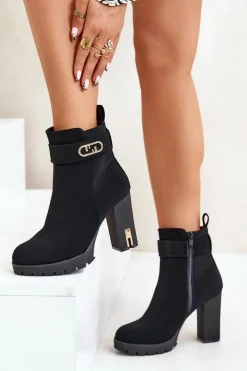 Clearance Ocieplane Botki Damskie Na Słupku Na Zamek Czarne Narielis Damskie Botki Na Słupku|Czarne Botki