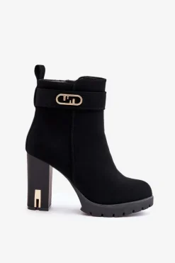 Clearance Ocieplane Botki Damskie Na Słupku Na Zamek Czarne Narielis Damskie Botki Na Słupku|Czarne Botki