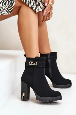 Clearance Ocieplane Botki Damskie Na Słupku Na Zamek Czarne Narielis Damskie Botki Na Słupku|Czarne Botki