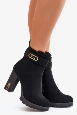 Clearance Ocieplane Botki Damskie Na Słupku Na Zamek Czarne Narielis Damskie Botki Na Słupku|Czarne Botki