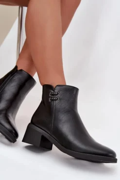 Sale Evento Ocieplane Botki Damskie Na Klocku Czarne Delmira Czarny