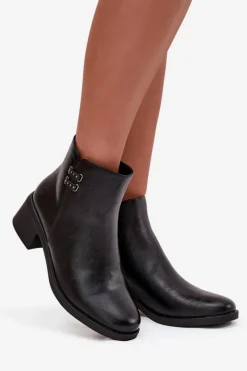 Sale Evento Ocieplane Botki Damskie Na Klocku Czarne Delmira Czarny
