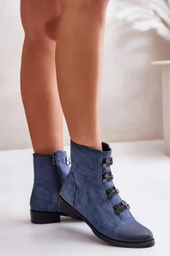 Discount Boto Ocieplane Botki Damskie Na Zamek e Evalith Niebieski