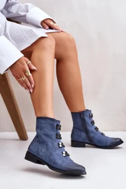 Discount Boto Ocieplane Botki Damskie Na Zamek e Evalith Niebieski
