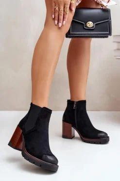 New Buty damskie Vinceza Ocieplane Botki Damskie Na Słupku Z Eko Zamszu Vinceza 58356 Czarne