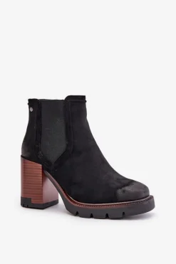 New Buty damskie Vinceza Ocieplane Botki Damskie Na Słupku Z Eko Zamszu Vinceza 58356 Czarne