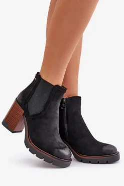 New Buty damskie Vinceza Ocieplane Botki Damskie Na Słupku Z Eko Zamszu Vinceza 58356 Czarne