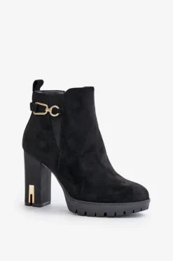 Sale Boto Ocieplane Botki Damskie Na Wysokim Obcasie Słupku Czarne Terisanna