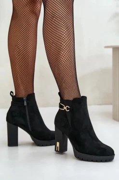 Sale Boto Ocieplane Botki Damskie Na Wysokim Obcasie Słupku Czarne Terisanna