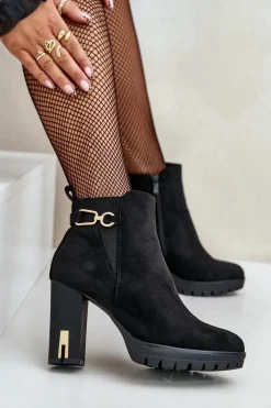 Sale Boto Ocieplane Botki Damskie Na Wysokim Obcasie Słupku Czarne Terisanna