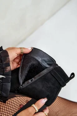 Sale Boto Ocieplane Botki Damskie Na Wysokim Obcasie Słupku Czarne Terisanna