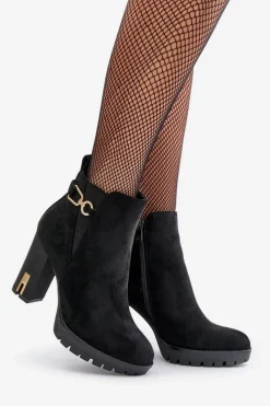 Sale Boto Ocieplane Botki Damskie Na Wysokim Obcasie Słupku Czarne Terisanna