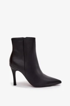 Best Boto Ocieplane Botki Damskie Na Szpilce Eko Skórzane Czarne Nolisse Czarny