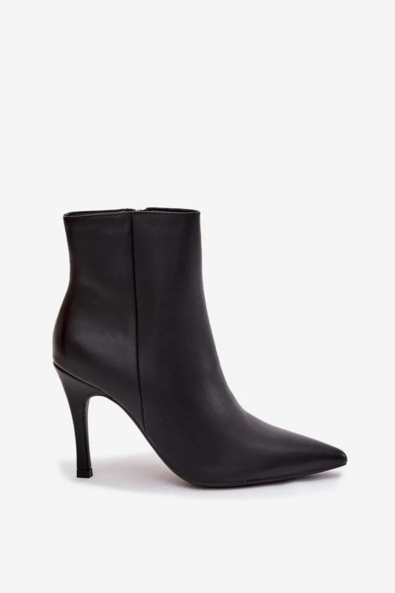 Best Boto Ocieplane Botki Damskie Na Szpilce Eko Skórzane Czarne Nolisse Czarny