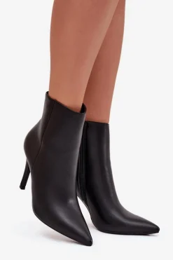 Best Boto Ocieplane Botki Damskie Na Szpilce Eko Skórzane Czarne Nolisse Czarny