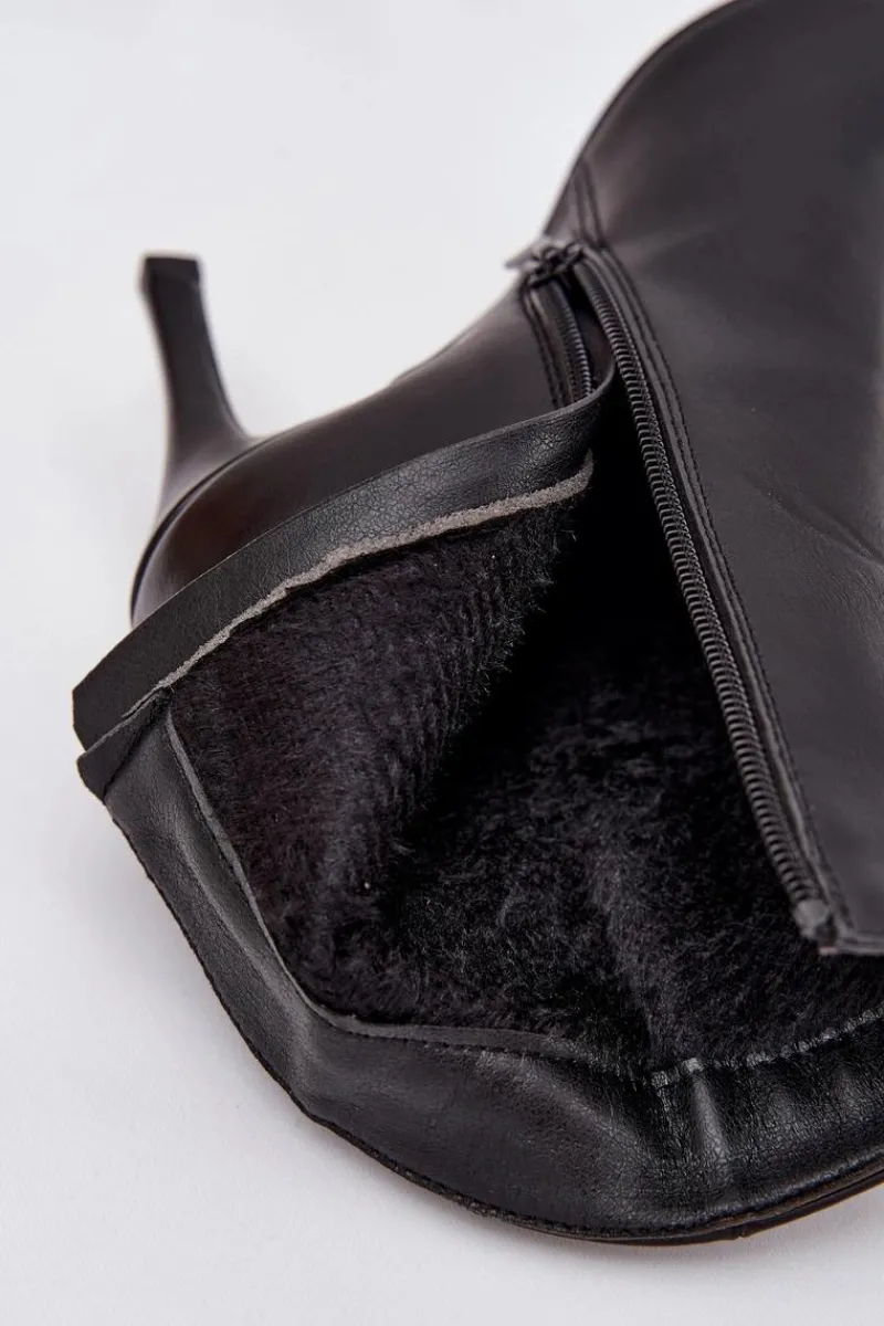 Best Boto Ocieplane Botki Damskie Na Szpilce Eko Skórzane Czarne Nolisse Czarny